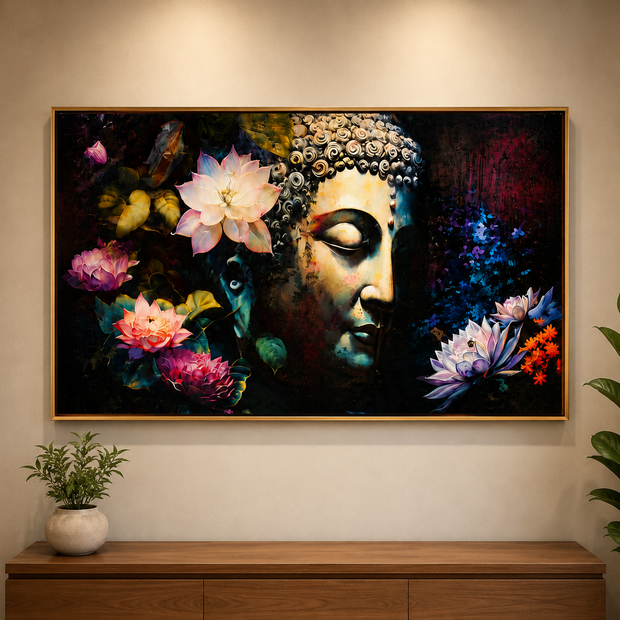 Buddha with Lotus Flowers Wall Art