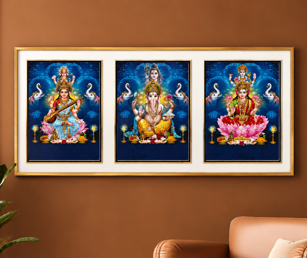 Lakshmi Ganesha Saraswati Wall Art Set
