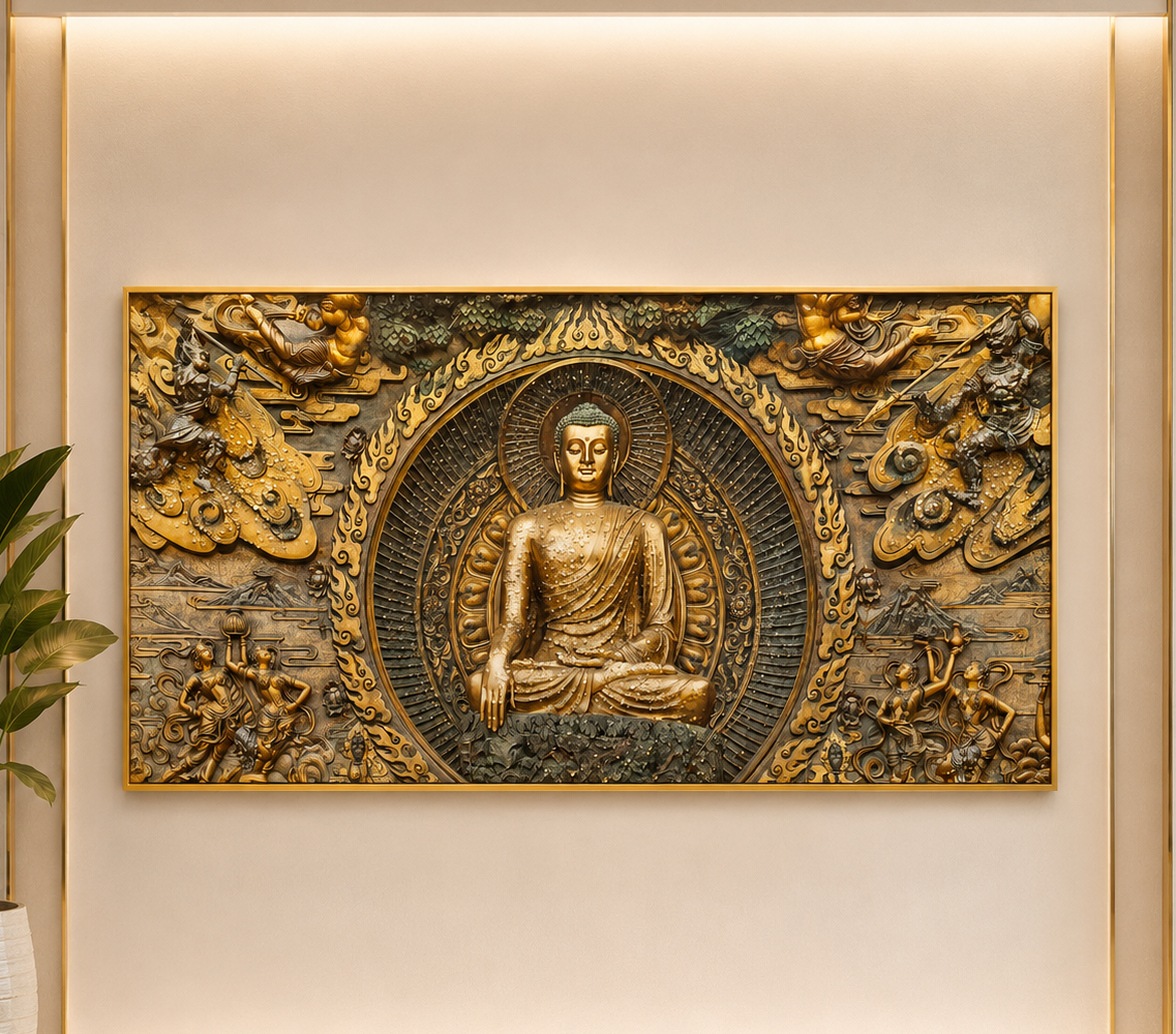 Golden Buddha Relief Wall Painting