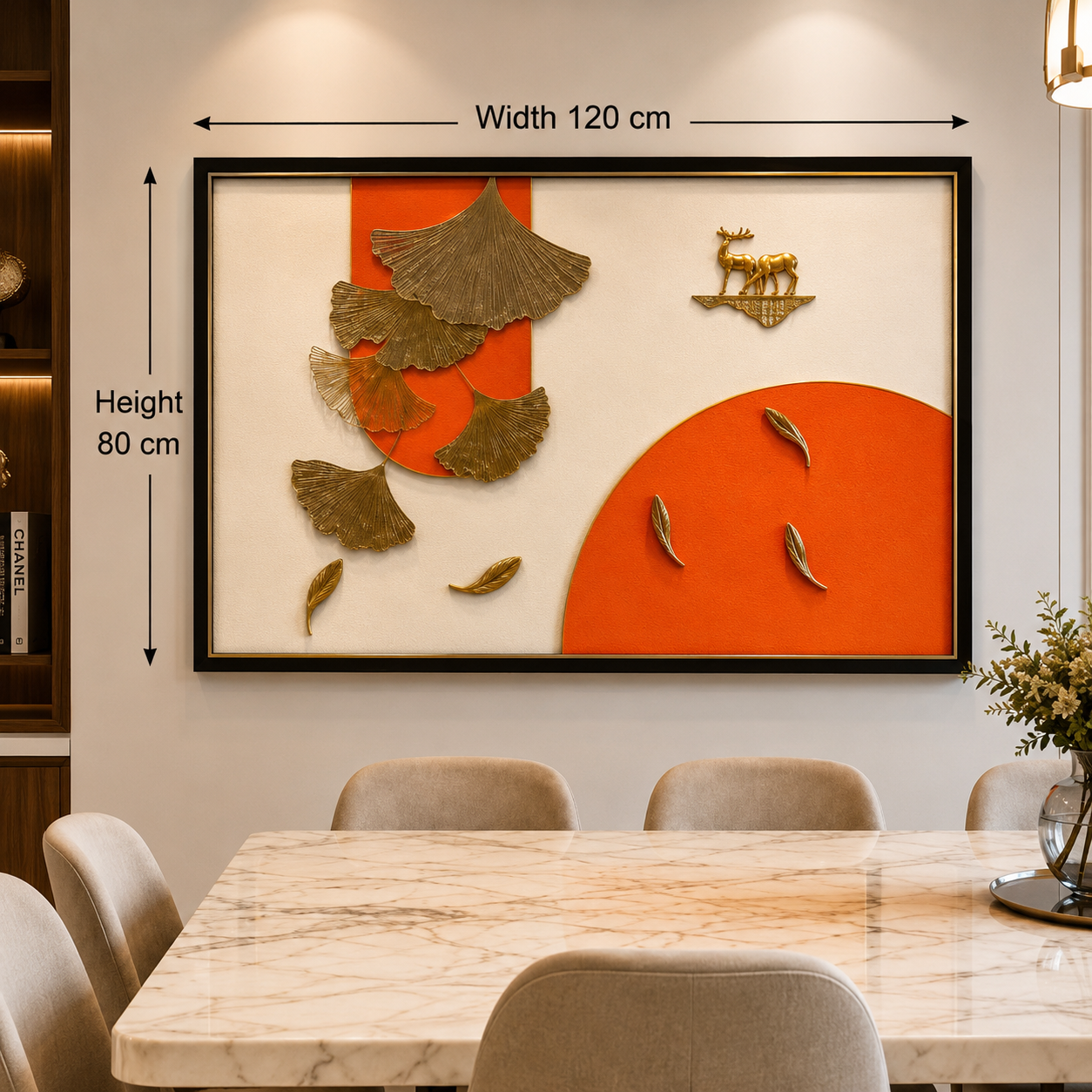 Modern Ginkgo Leaf with golden deer Wall Art