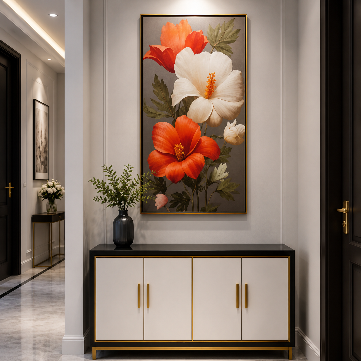 Elegant Floral Canvas Wall Art with Hibiscus Flowers