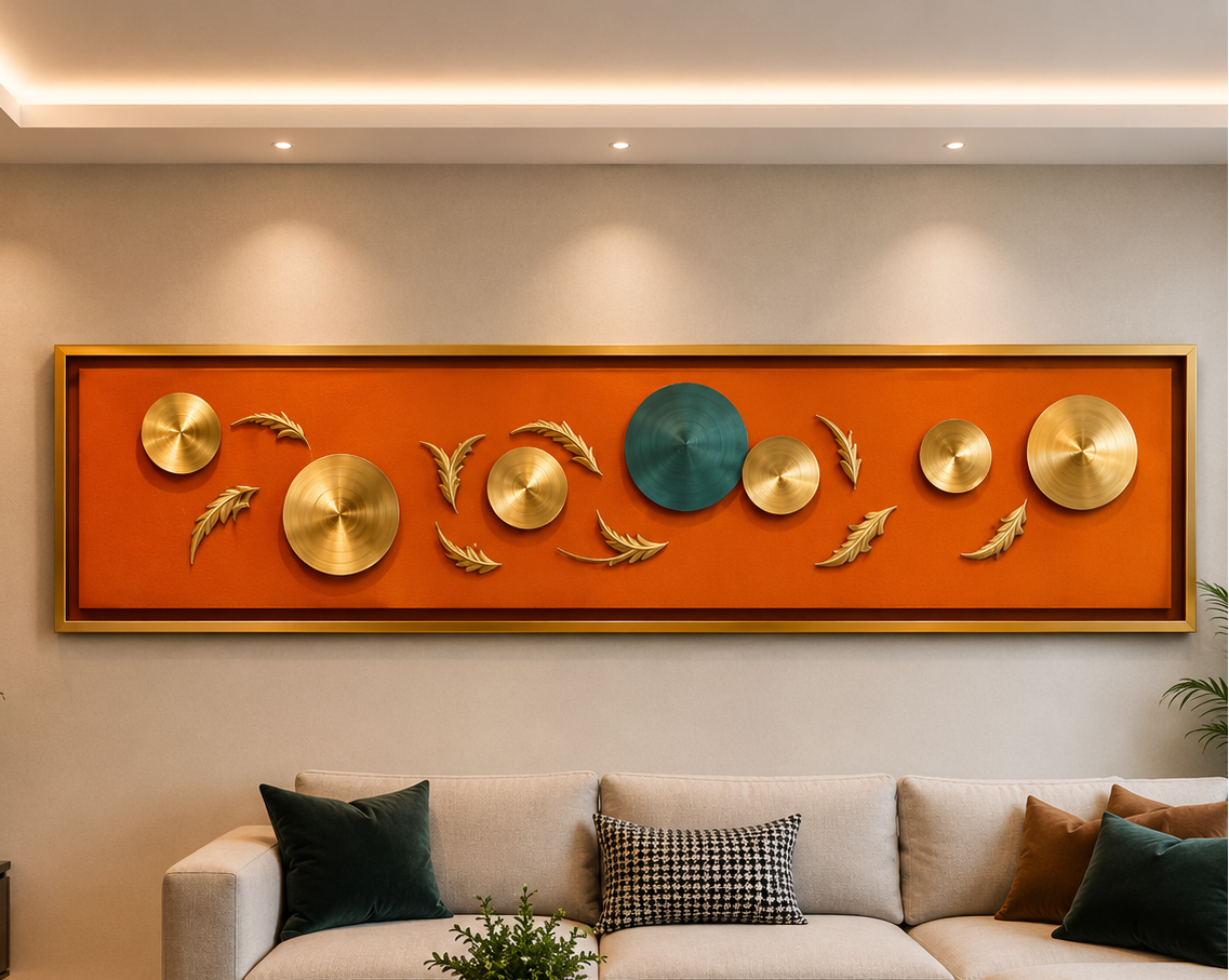 Canvas painting with circular and leaf structure