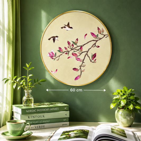 Magnolia Blossom Round Wall Art – 60 cm