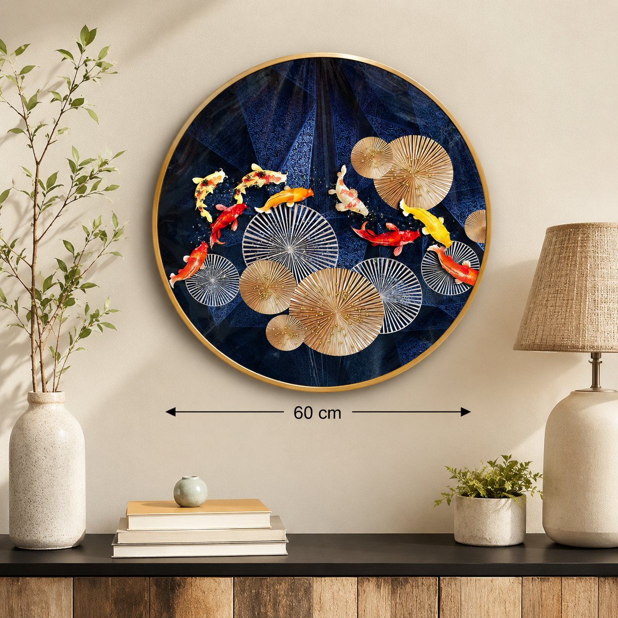 Japanese Koi Fish Round Wall Art – 60 cm