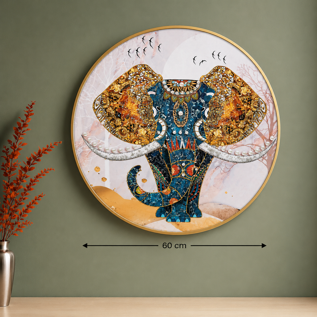 Artistic Elephant Round Wall Art – 60 cm