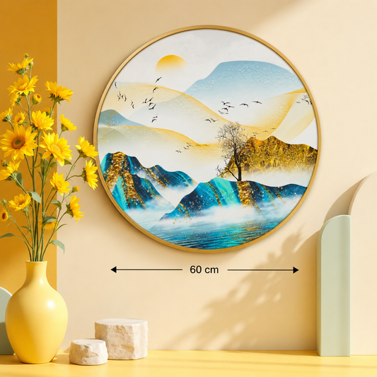 Abstract Mountain Scenic Round Wall Art – 60 cm