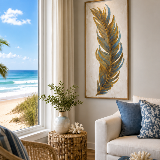Blue and Gold Feather Canvas Wall Painting