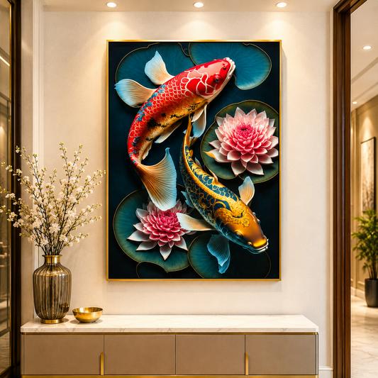 Charming Red & Golden fish wall painting