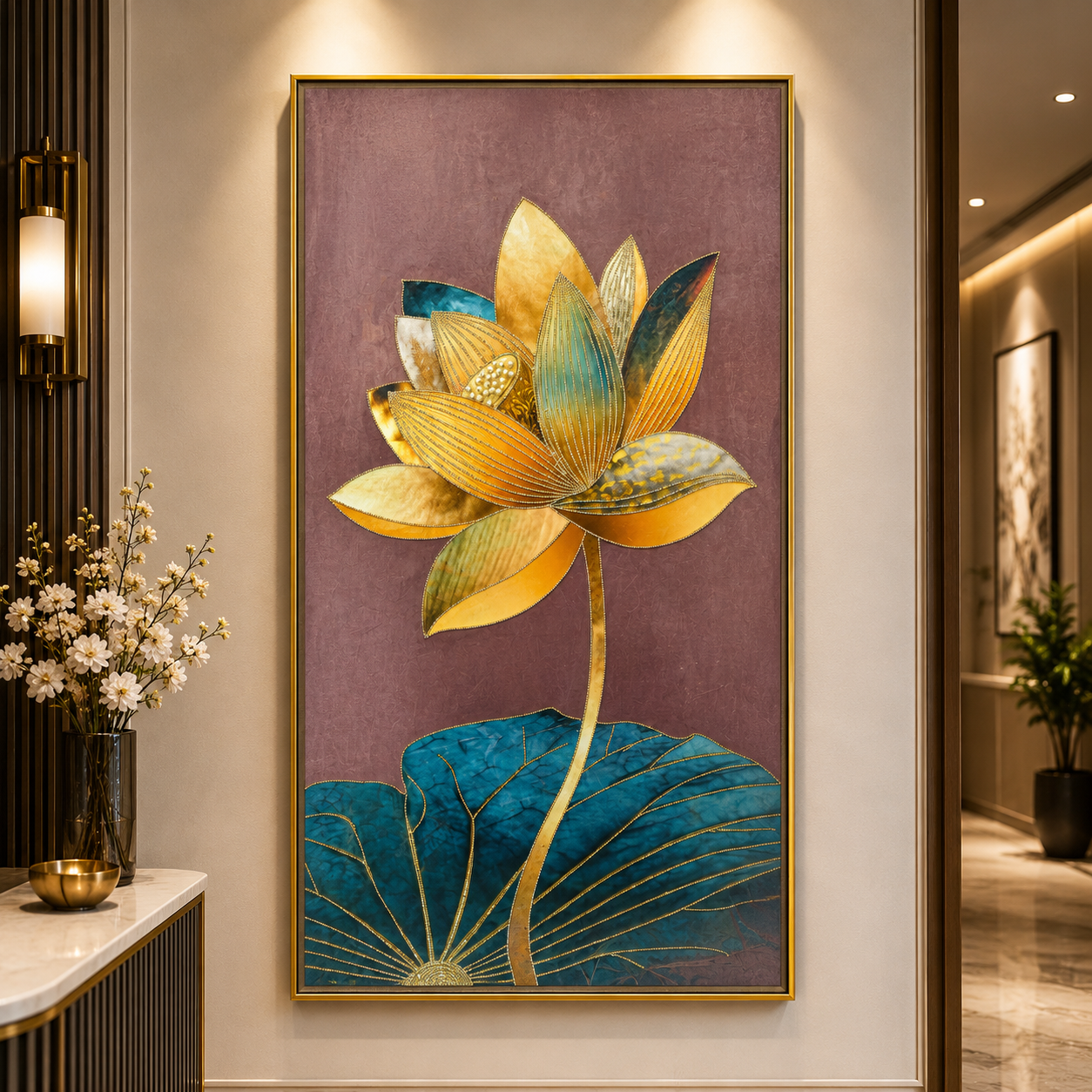 Golden lotus flower art