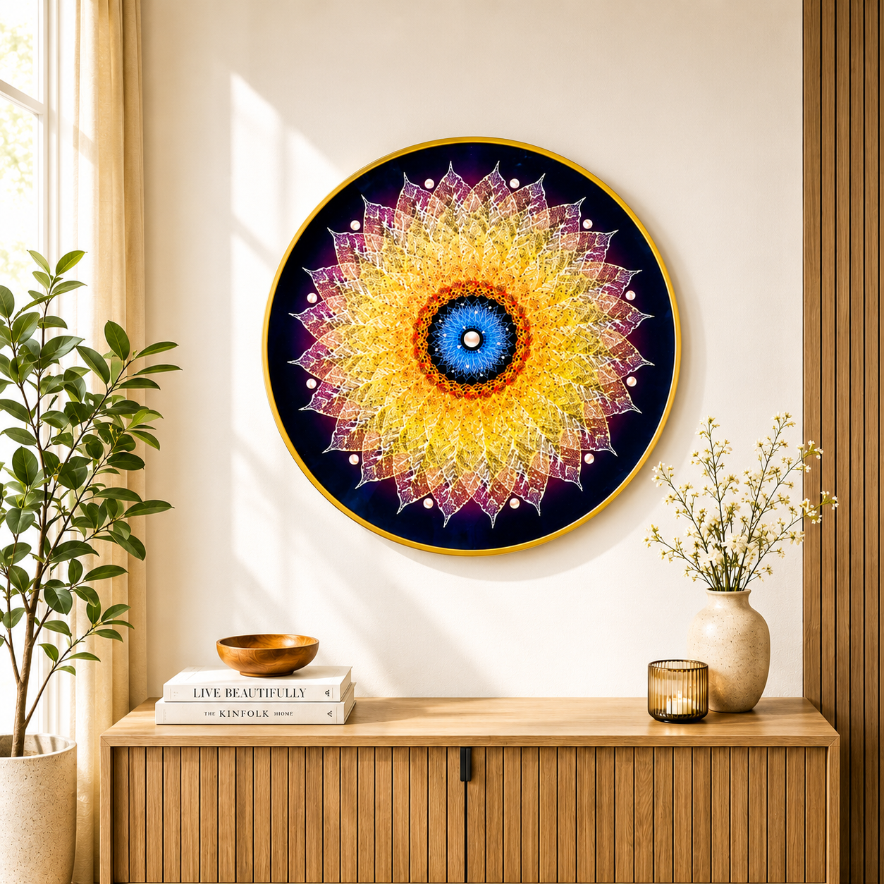 sunflower art round painting