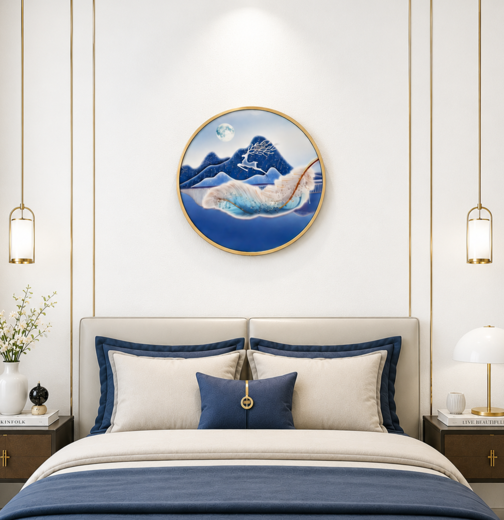 Blue scenery round art