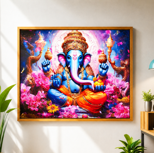 Divine Blue Ganesha Wall Painting