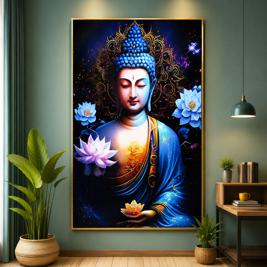 Blue Buddha Lotus Wall Painting