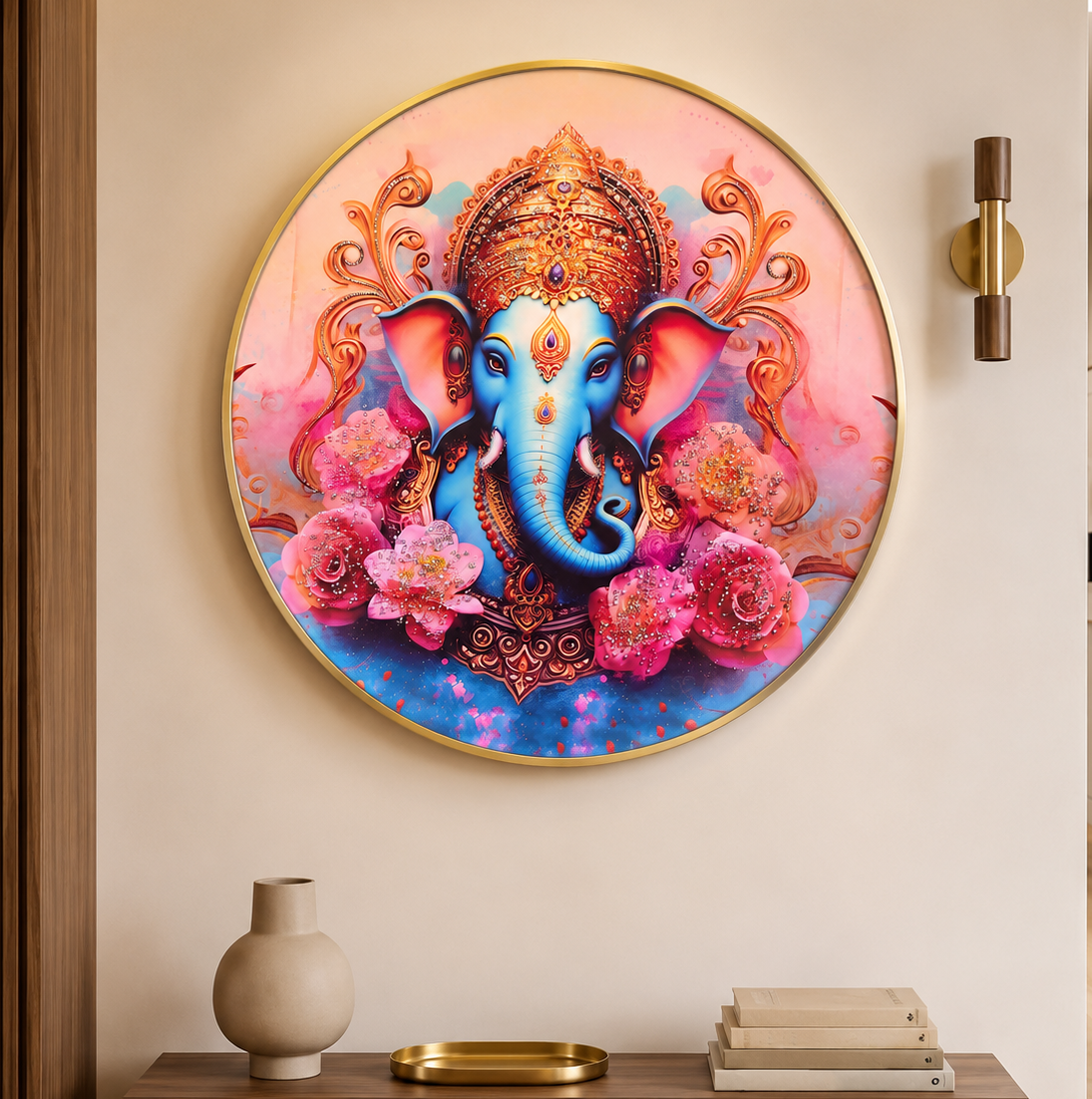 Floral Ganesha Round Wall Art