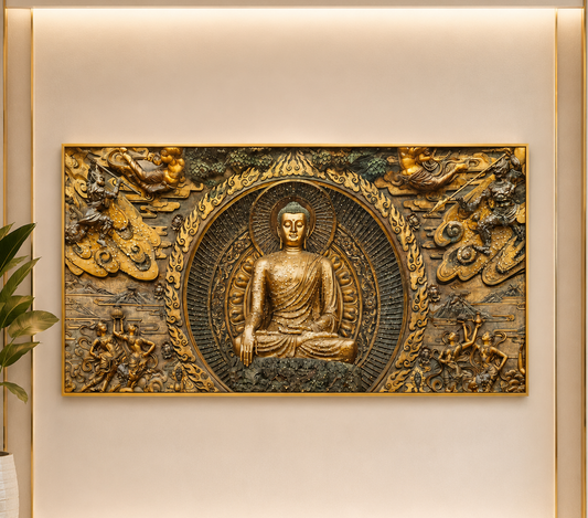 Golden Buddha Relief Wall Painting