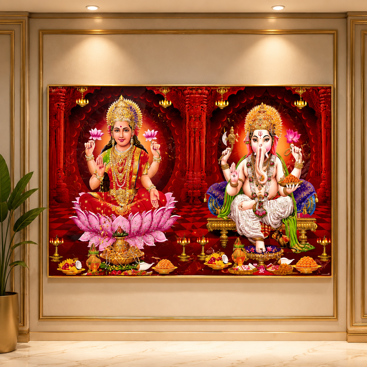 Divine Lakshmi Ganesha Wall Painting