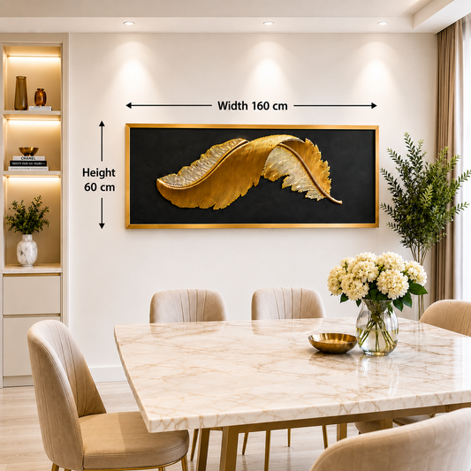 Golden Feather Wall Art — 160 × 60 cm