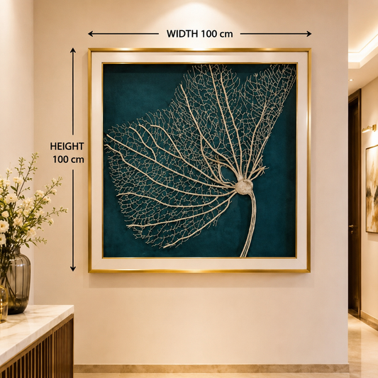 Abstract Golden Botanical Leaf Wall Art — 100 × 100 cm