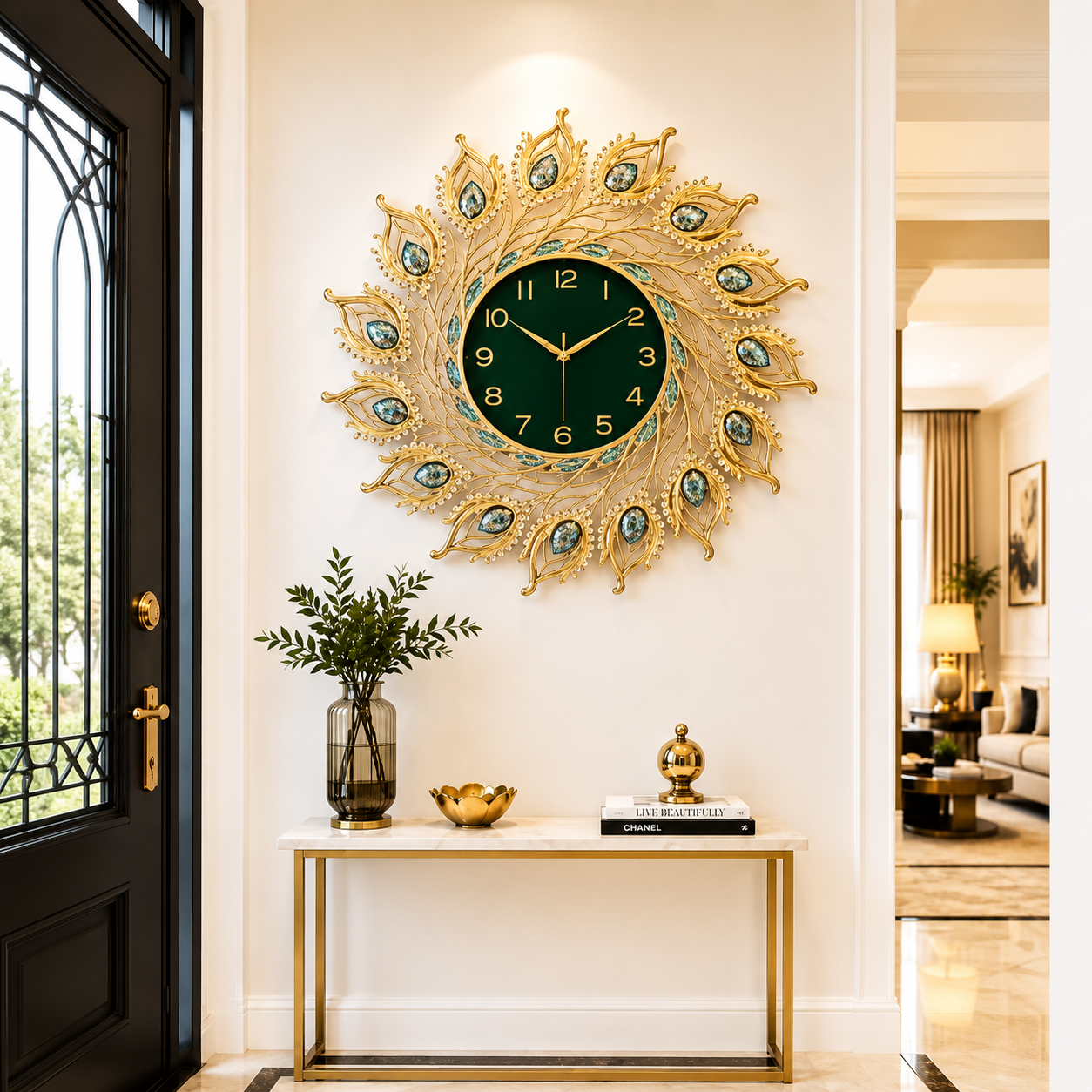 Luxury Peacock Feather Wall Clock