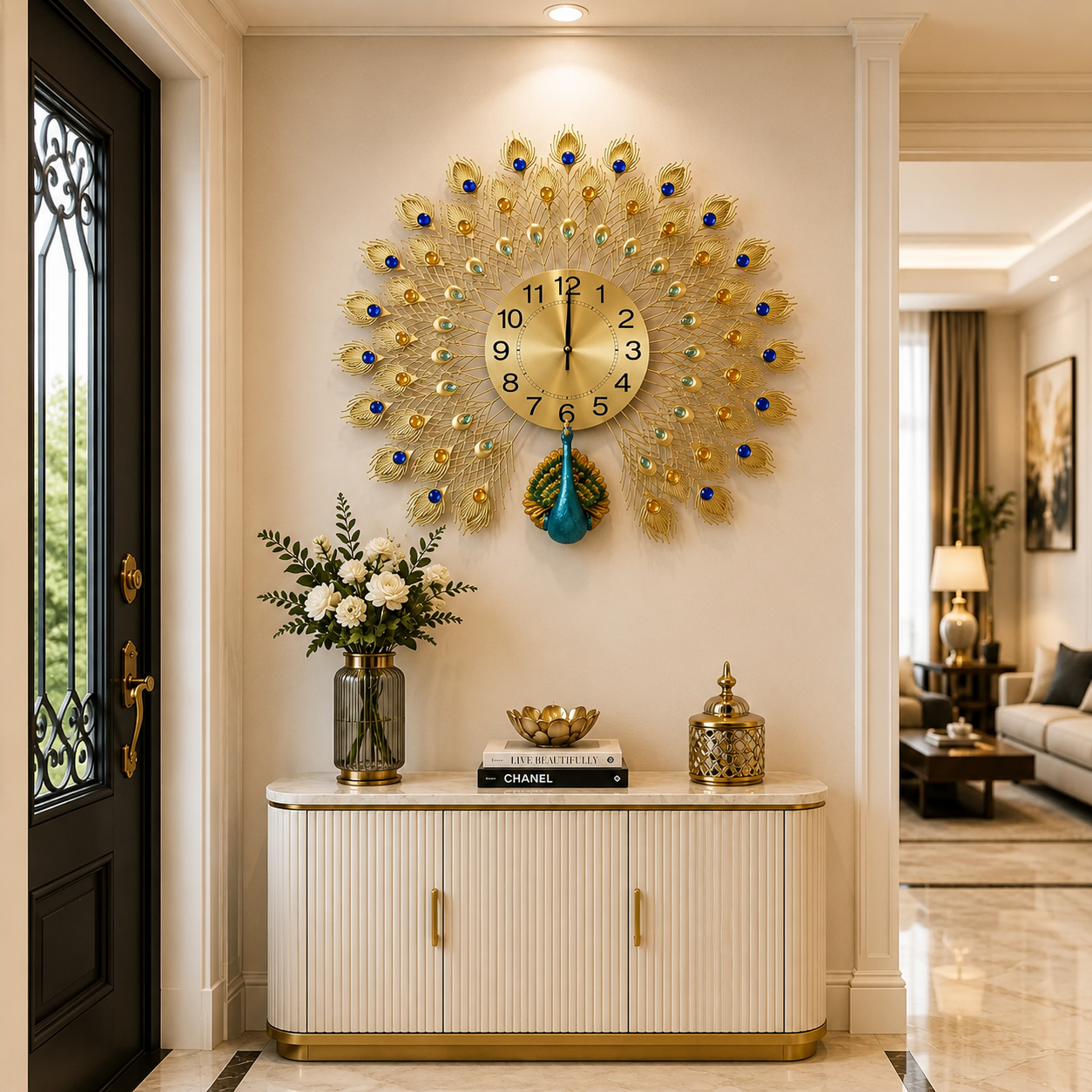 Golden Peacock Decorative Wall Clock