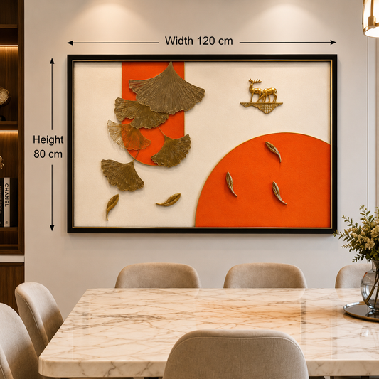 Modern Ginkgo Leaf with golden deer Wall Art