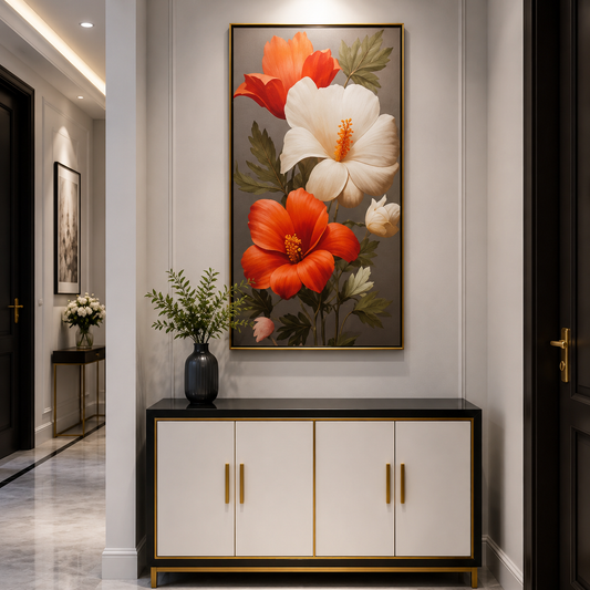 Elegant Floral Canvas Wall Art with Hibiscus Flowers
