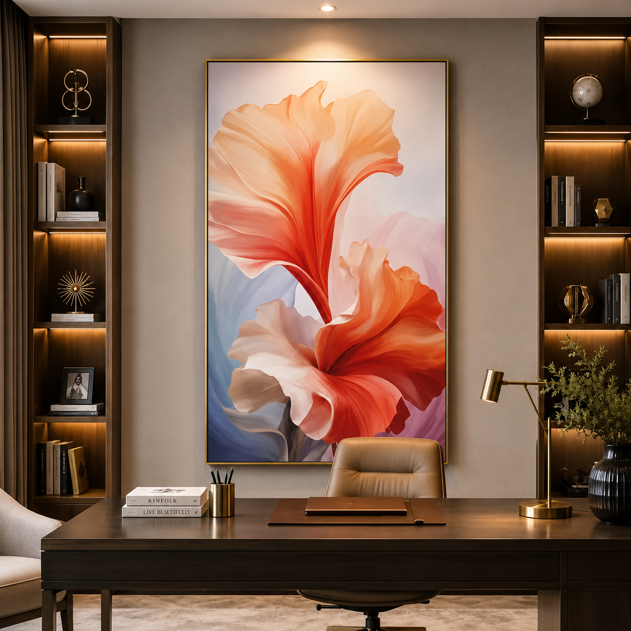 Elegant Orange Floral Canvas Wall Art