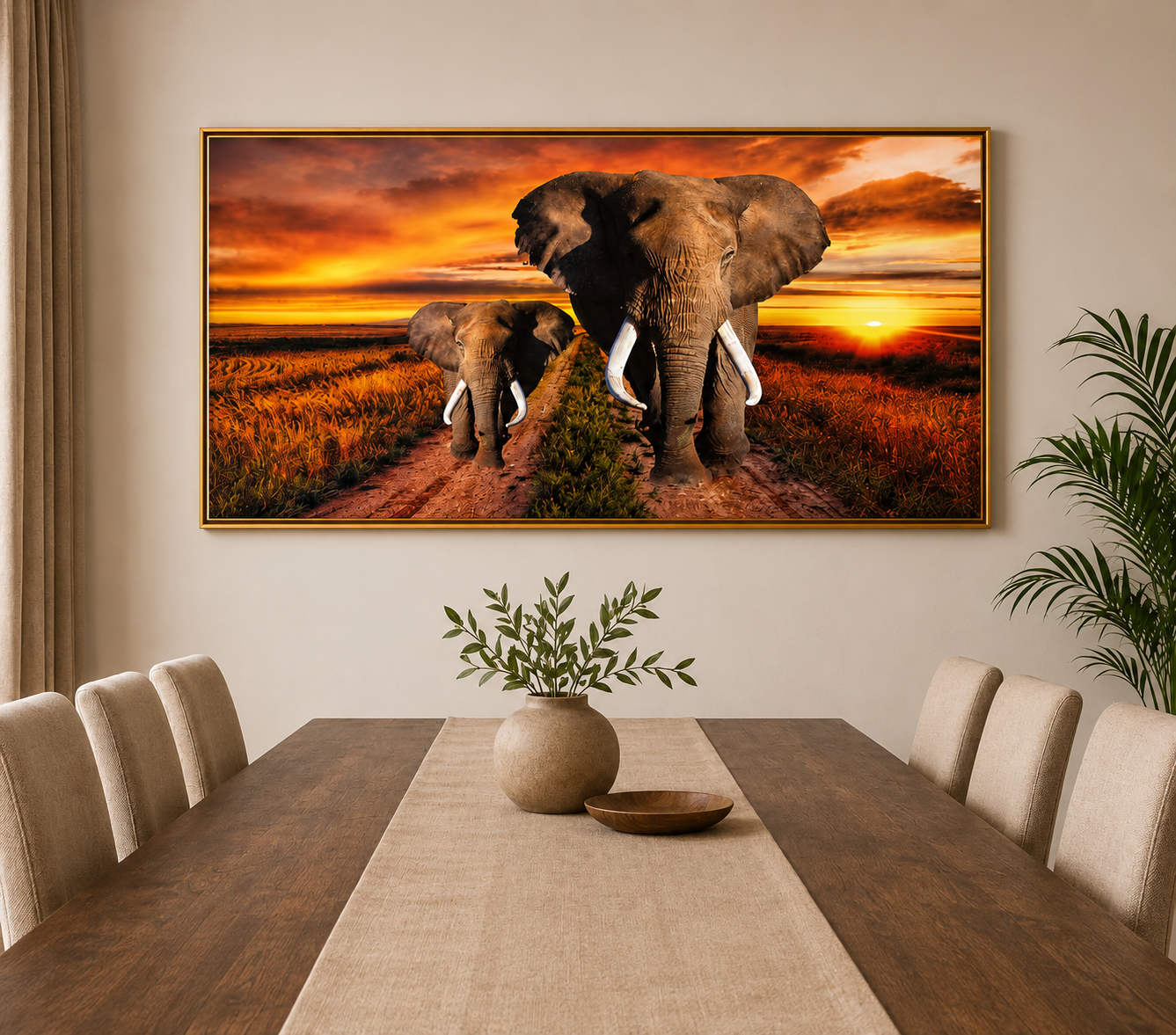 African Elephant Sunset Canvas Wall Art