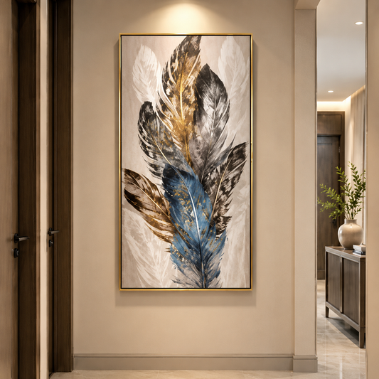 Luxury Blue and Gold Feather Wall Art